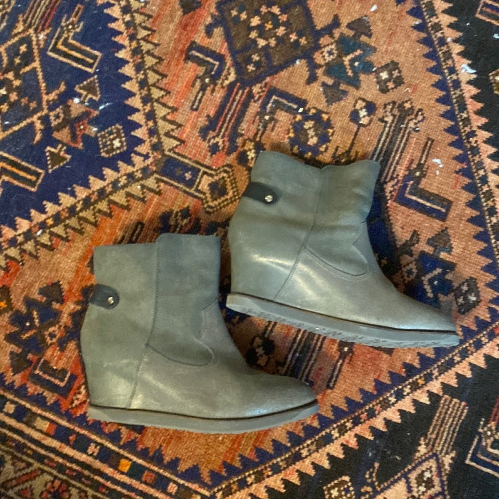 Emu suede wedge booties